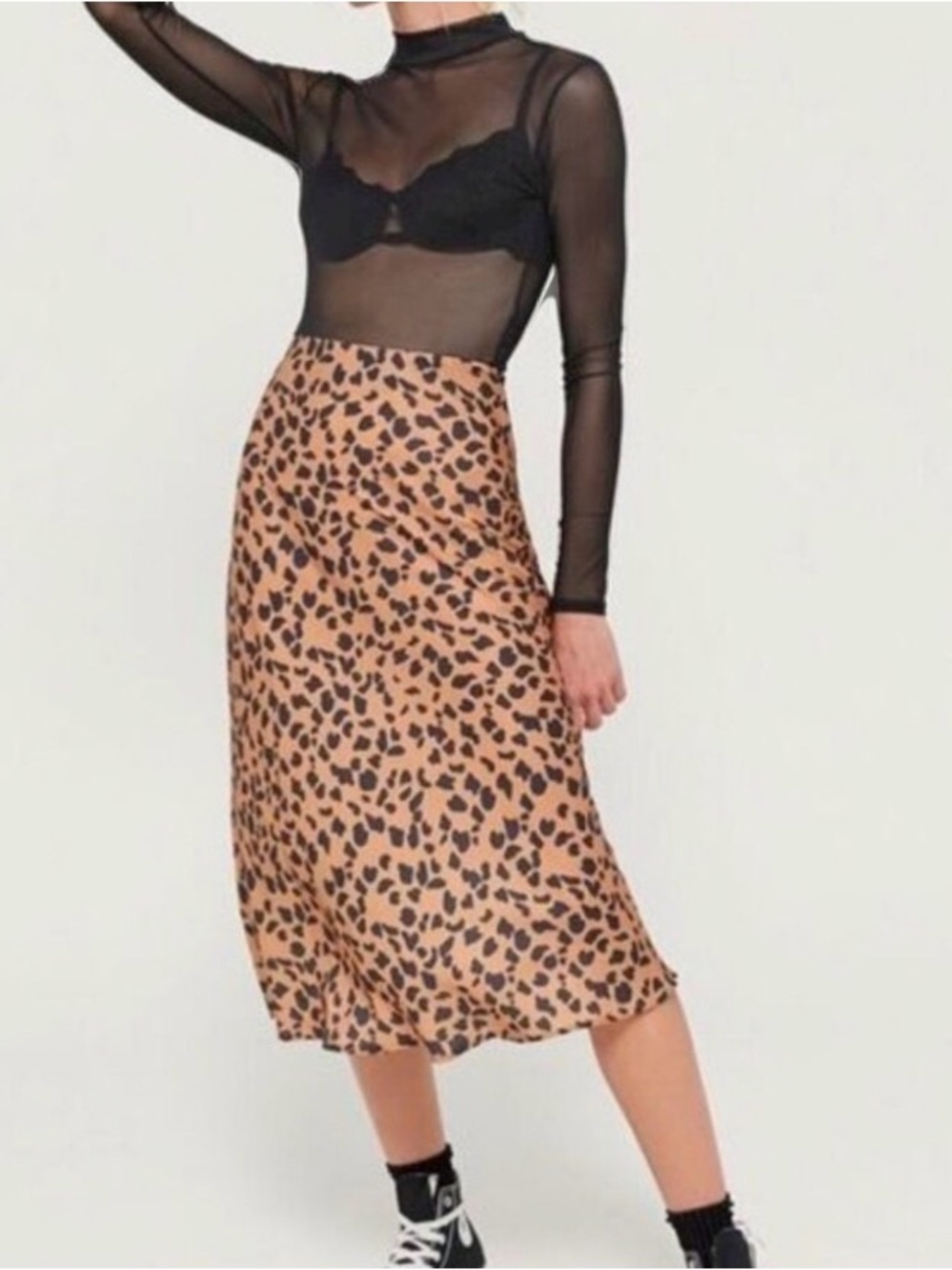 Urban Outfitters Rowan Leopard Satin Midi Skirt Size Small